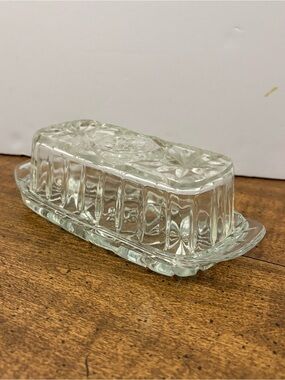Vintage Anchor Hocking Star of David Cut Crystal Glass Butter Dish Lid